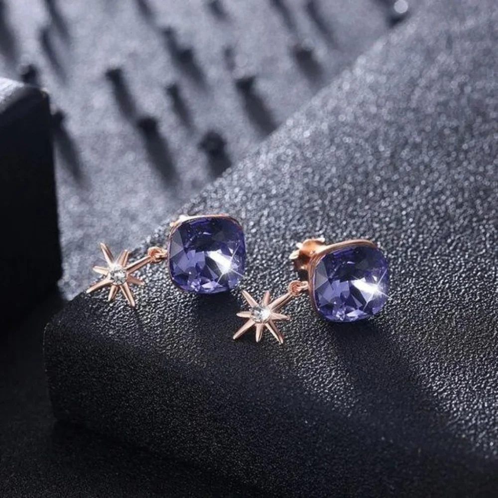 Purple GENUINE SWAROVSKI Made Crystal Star Earring